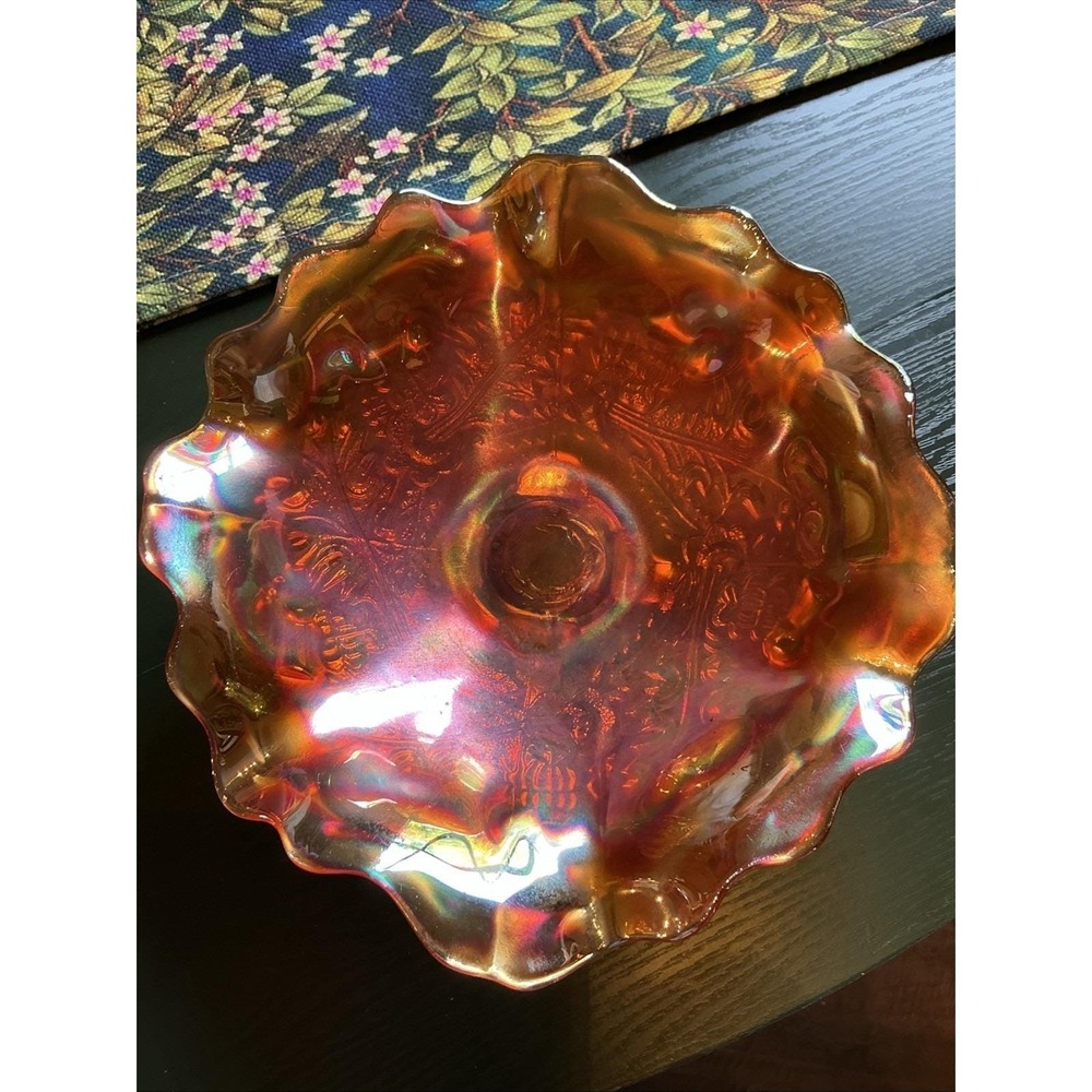 Vintage Sowerby Glass Marigold Carnival Thistle And‎ Thorn 9" Ruffled Bowl